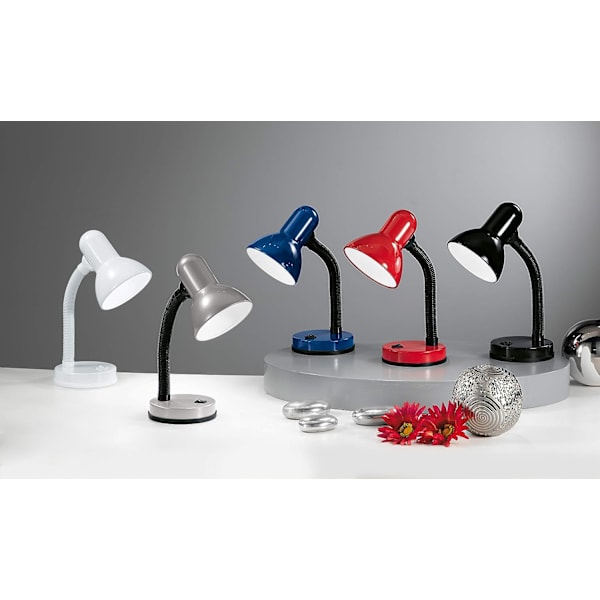 Rouge-Basic nattbordslampe, skrivebords- og leselampe i stål og svart plast, sokkel