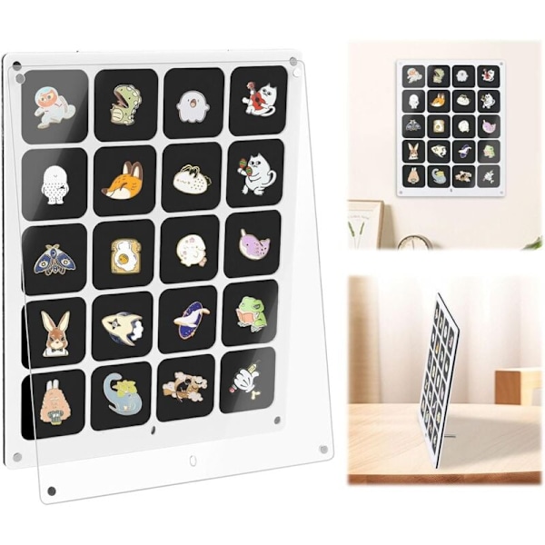 Vitrine til pins samling, pin fyrretræ pin organizer, vitrine smykker med transparent akryl dækning til pins, badges, opbevaring og præsentation af j