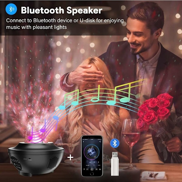 Stjernehimmelprojektor, Planetarium LED-projektor roterende nattlys for barn, Ocean Starry Projector Lamp Justerbar lysstyrke Bluetooth/Fjernkontroll Co