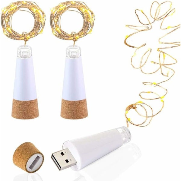 4 st LED-flaskkorksljus, USB-drivna uppladdningsbara, 1,9 m koppartråd med 20 LED-slingljus, för utomhusdekoration