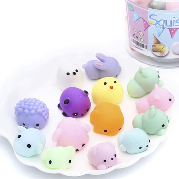 Ventilerade stressreducerande kläm leksaker 24 stycken Mochi leksaker för barnfest gynnar Mini Kawaii Mochi stressreducerande ångest leksaker för barn