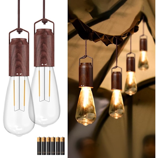 2-delad batteridriven tältlampa för sovrum, bärbar utomhus hängande retro LED-campinglampa, orkanhängande nödbelysningslykta för