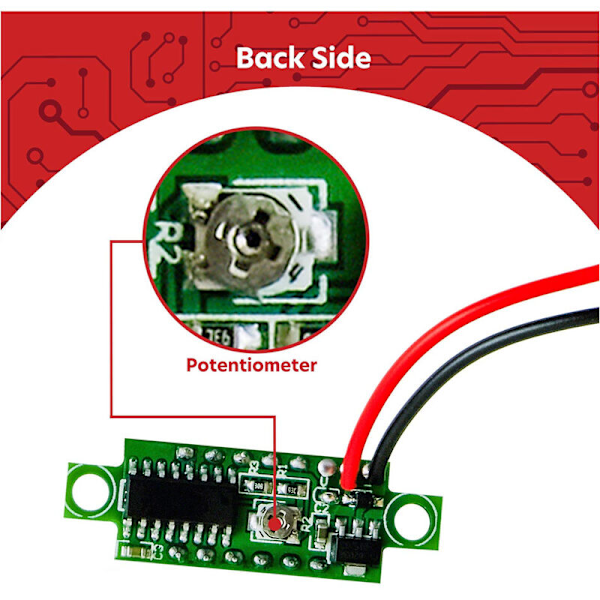 5 x 0,28 TUM Mini Digital Voltmeter med 7-LED Display 2,5V-30V, Visar spänning, spänningsmätningsmodul kompatibel med Arduino inklusive en e-