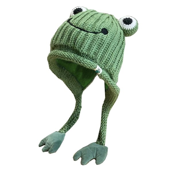 Dam söt groda hatt virkad stickad hatt stora ögon groda stickad vinter öron skydd mössa hattar stickade mössor utomhus höst