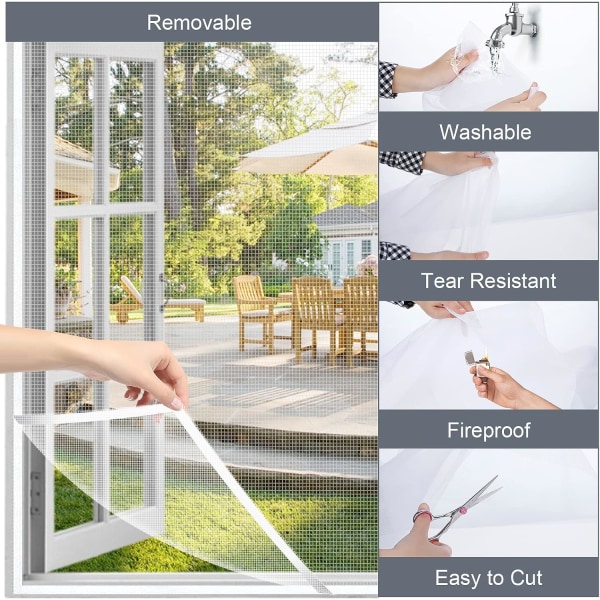 Window Mosquito Net with Velcro Brand Fixing, Anti-Insect Window Mosquito Net Adhesive Scratch Strip, Cuttable Mosquito Net 150cm*150cm - White