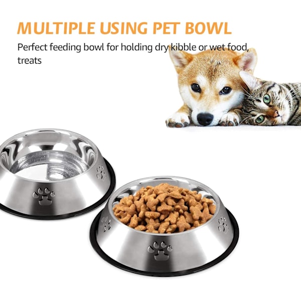 Bols Chat Alimentaire en Acier Antidérapantes avec Base en Caoutchouc, Gamelles d'eau pour Animaux de Compagnie de Petite Taille, 2 Gamelles, 18cm