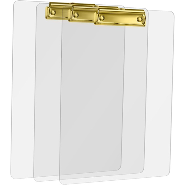 Akryl Urklippshållare, Genomskinlig Akryl Urklipp, 3 Delar Fashion Design A4 Urklipp, Urklipp med Klämma (Guld)