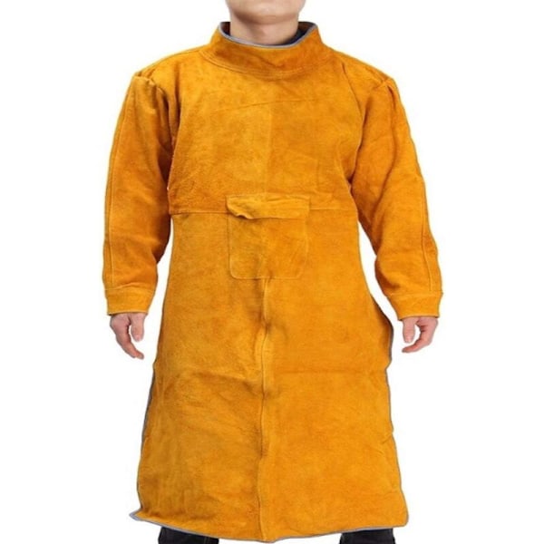 1 anti-flamma svetsförkläde i koskinn, lång rock, skyddskläder, svetskombination, slitstarkt läder, extra skydd, 105 cm (gul