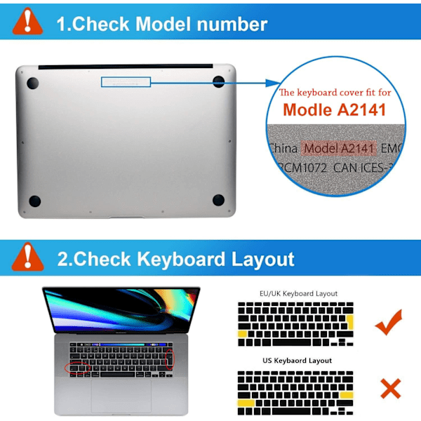 Tangentbordsöverdrag Kompatibelt med 2019 MacBook Pro 16 tum Touch Bar (Modell: A2141), QWERTY EU-Layout, Klar TPU