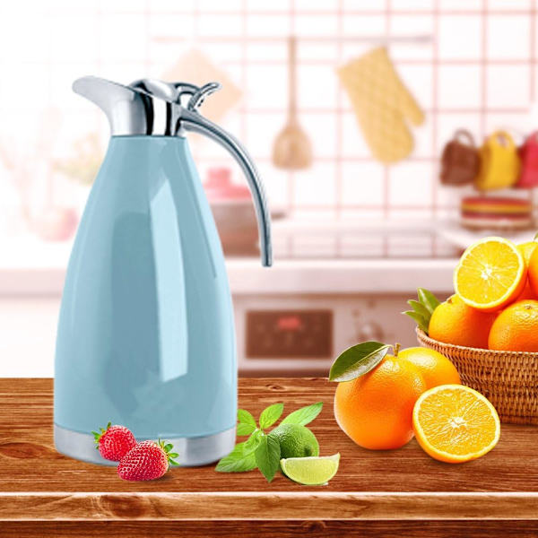 Rostfritt stål kaffetermos / Dubbelväggig vakuumtermos isolerad / 12 timmars värmehållning / 2 liter (Blå)