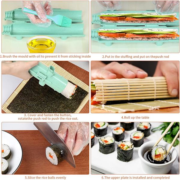 Sushi Maker Kit, Sushi Maker Roll, Sushi Bazooka, Sushi Maker, Sushi Maker, Sushi Molds för nybörjare, med bambumatta och tyg, kökstillbehör