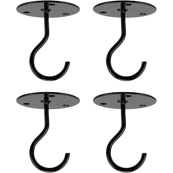 4 st Väggmonterade Takkrokar Hängande Chandelier Platta Krok (Svart)