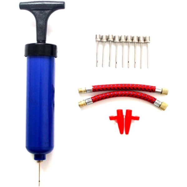 Metallkule Bump Set med nåler Adapter Slange Bærbar Ball Pumper for Basketball Fotball Rugby Ball Volleyball Håndball Oppblåsbare Baller 8 Tommer Blu