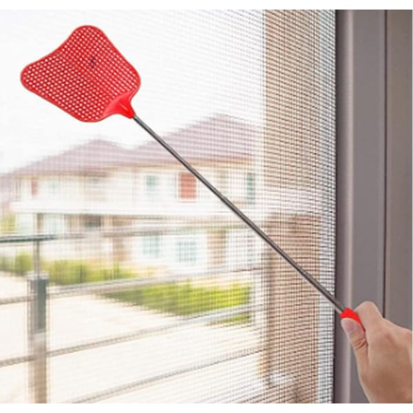 Retractable Fly Swatter (Red), Retractable Fly Swatter, Sturdy and Durable Telescopic Handle, Lightweight Manual Pest Control