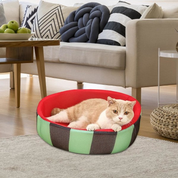 Söt vattenmelonmönstrad rund kylmatta för katt och hund, husdjursmatta i mesh, lätt att rengöra, mjuk dyna, tvättbar, reptålig, robust, storlek S
