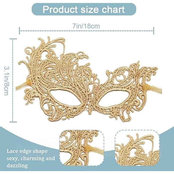 Venetiansk maske for kvinner, Halloween-festmaske, venetiansk mascaramaske i blonder