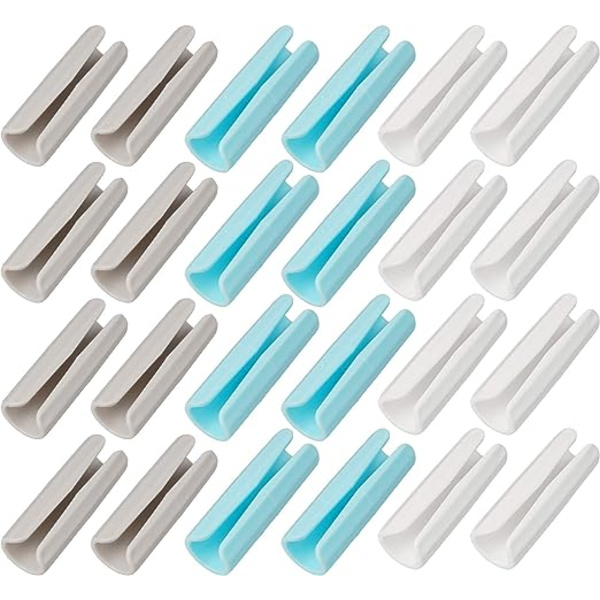 24 cylindriska lakanfästen (vita, blå, grå), plastlakanfästen, lakanfästen, madrassfästen, används för att hålla lakanen tätt fastsatta