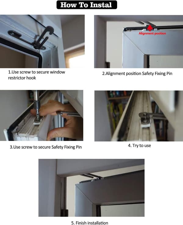 2 par vinduesbegrænsere, vinduesbegrænsere til UPVC rustfrit stål 304 sikkerhedslåse (sølv, 2 par)
