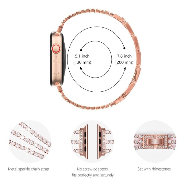 Bling-rem til Apple Watch-remme 41mm 40mm 38mm til kvinder, funklende moderigtige diamanter armbånd til iWatch Series 8 7 6 5 4 3 2 1 SE (S