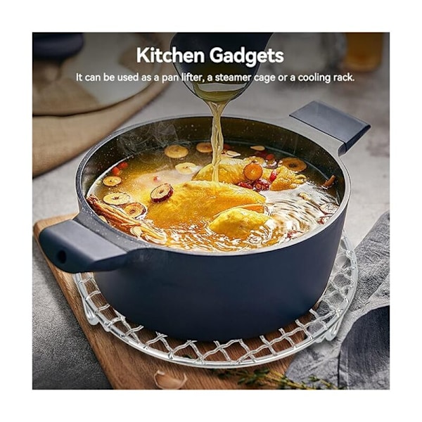 GRID Tilbehør til grill, 18cm/7.1 tommer grillrist i rustfrit stål, rund rist til grillning, kølerist til stabelbar stork