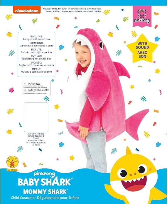 Babyshark-kostyme for barn (110 cm, rosa), spill babyshark-melodi