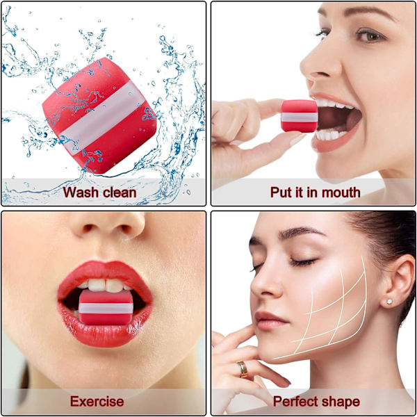 2 st Jaw Exerciser Ball (Röd+Rosa), Käktränare, Ansiktslyft, Ansiktslyftverktyg, Käkmuskeltränare Käk Kvinnor Män