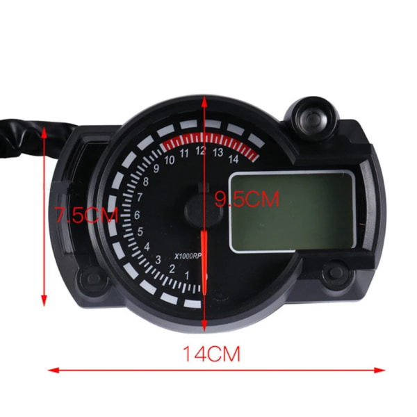 Universal motorcykel speedometer 7 farver, 15000RPM digital LCD-display RX2N kilometertæller speedometer justerbart instrument kilometertæller omdrejningstæller med spe