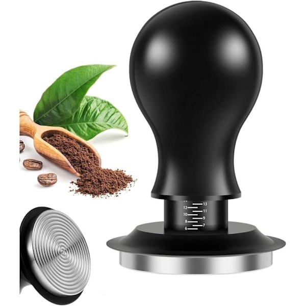 Tamper 51mm, Kaffepuckpress med vågig rostfri bas, tryckreglering, Tamper à Espresso för Barista-set