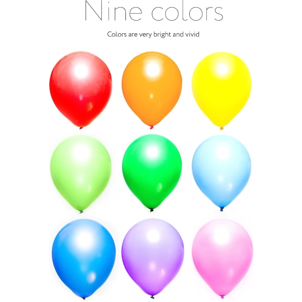 Rainbow Balloon Set (100 Pack) 12 tommer, lyse assorterte farger, m