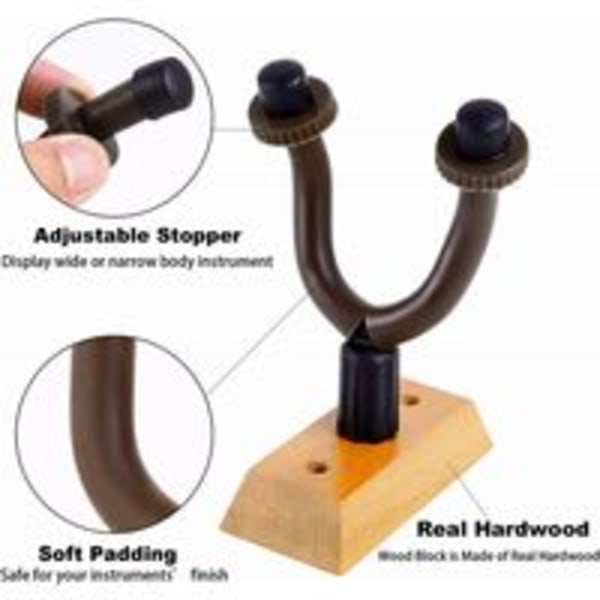 Set med 2 gitarrväggfästen, väggfästen för gitarr i massivt trä, gitarrkrokar, gitarraccessoarer för akustisk gitarr elbas ukulele