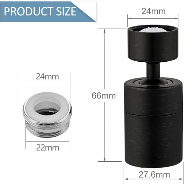 Hanan ilmastin, kääntyvä 360 astetta - 2 säädettävää tilaa Säädettävä suodatin Suodatin Suodatin keittiöön kylpyhuoneeseen, 24 mm:n ja 22 mm:n ulkokierreadapterilla