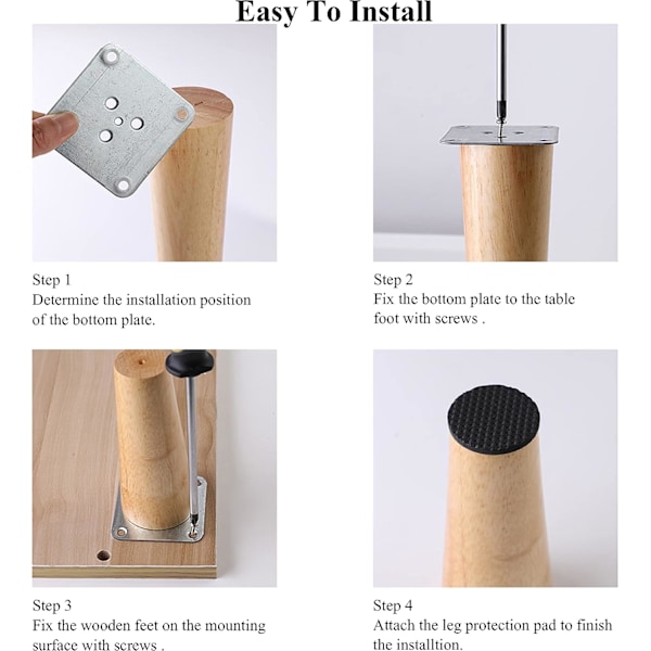 Drenky Set med 4 trämöbler Ben 10cm Säng Ben Rak Kaffebord Ben Kök Möbel Ben Valnöt Finish med Installationstillbehör för