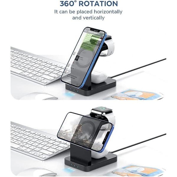 Trådløs lader 3-i-1 brakett egnet for Apple mobiltelefon hodetelefonklokke iWatch7