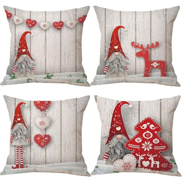 Sett med 4, 45x45cm Deco Noël Putetrekk Juledekorasjon, Sofa, Rom, Vinterferiegave