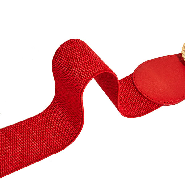 Dam rund spänne kedjeformad elastisk elastisk midjeband dam ytterkläder klänning pärlskiva retro bälte