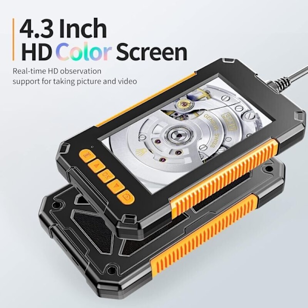 Industrielt endoskop, to-hovedet endoskop inspektionskamera, dobbelt-linse digitalt endoskop 1080p HD, 4,3-tommer LCD-skærm, vandtæt IP67 (10m)