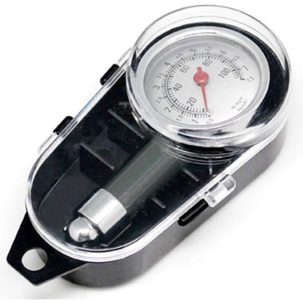 Metallisk bildäckstrycksmätare Hög precisionsmätare 100 PSI / 7,5 bar, Kan tömmas, Svart