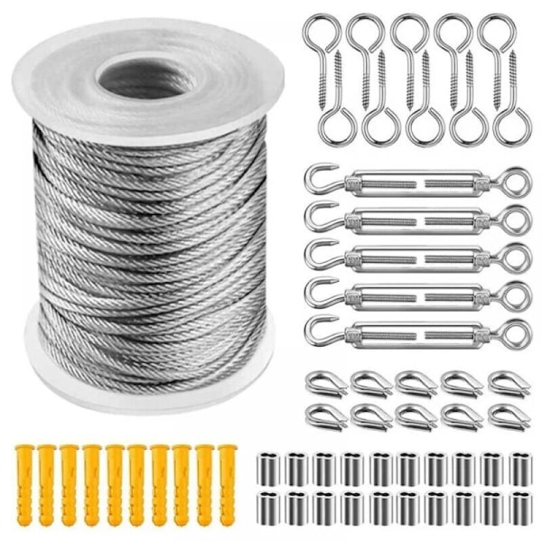 Rustfri stål wireophængssæt, rustfri stål wire belagt med nylon, PVC stål wirestrammer til teltreb, vasketøjsnor, udendørs lysekrone