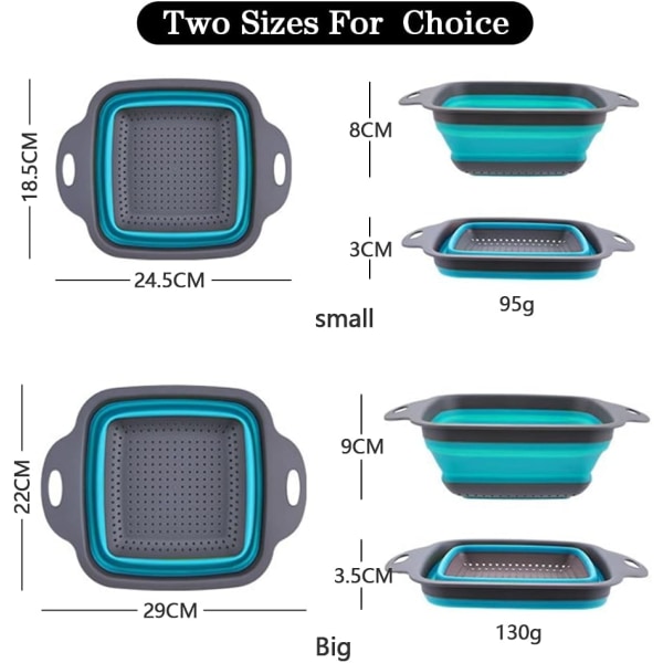 2 kpl - Silikoninen kokoontaitettava siivilä, siiviläsarja, kannettava hedelmäkori, säästää keittiötilaa, helppo puhdistaa, ihanteellinen pastalle, vihanneksille, hedelmille