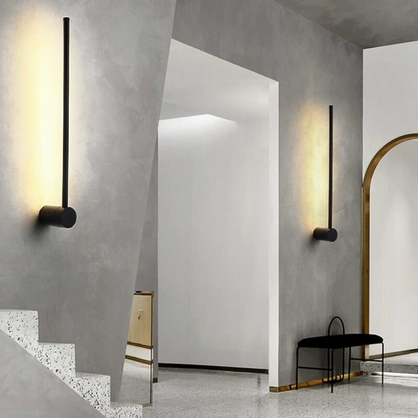 Indendørs væglampe 60 cm roterbar næsten 360° LED ultratynd væglampe varm hvid moderne sort væglampe til soveværelse stue trappe korridor