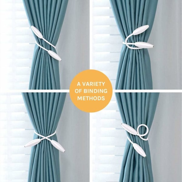 2 kappaleen setti koristeellisia (valkoisia) Creative Decorative -tyylisiä eurooppalaistyylisiä verhonpidikkeitä kotiin ja toimiston ikkunoihin, pimennys- ja läpikuultaville verhoille