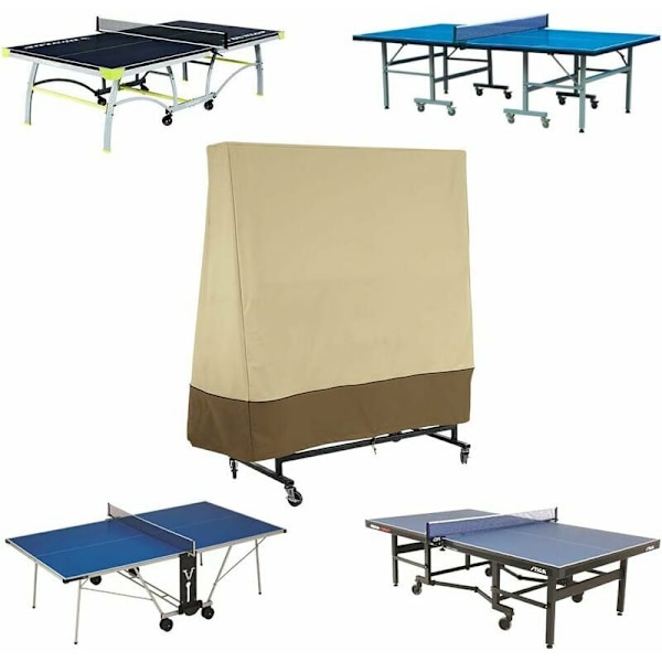 Pingpongbordtrekk utendørs, værbestandig med klemmesnorbeskyttelse i Oxford-stoff for pingpongbord 165 x 70 x 185 cm, beige
