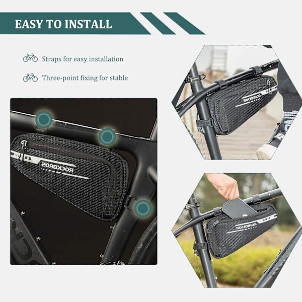 Cykelramme Taske, Reflekterende Trekant Taske Sort 1.2L