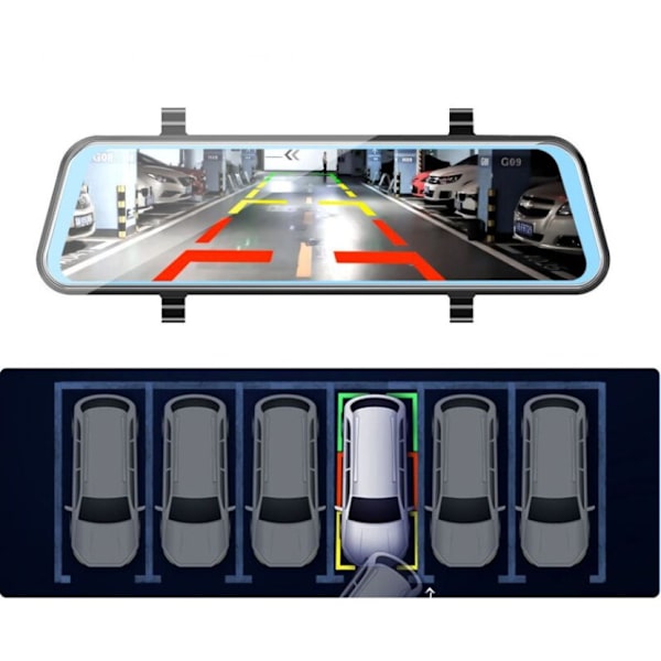 10 Dashcam Backspegel Backup-kamera med GPS, Nattvision, G-sensor, Loop-inspelning, Park Assist, Parkeringsläge