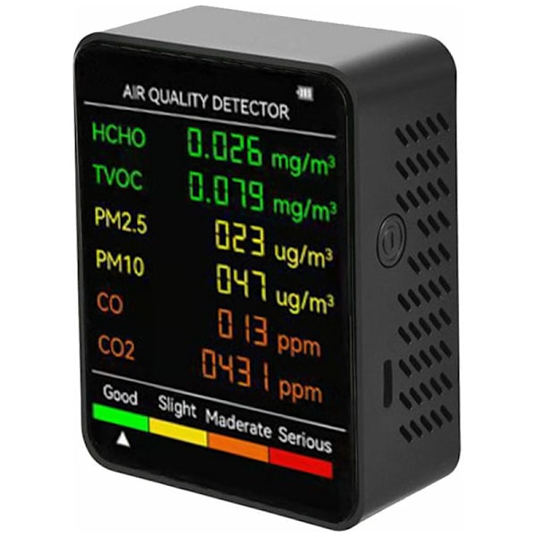 Multifunktionel luftkvalitetsdetektor 6 i 1 kulilte detektor af kuldioxid formaldehyd med stor LCD-skærm med integreret lithiumbatteri