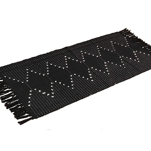 Modern matta i handvävd bomull med tofsar, tvättbar för sovrum, vardagsrum, kök, svart, 60 x 90 cm