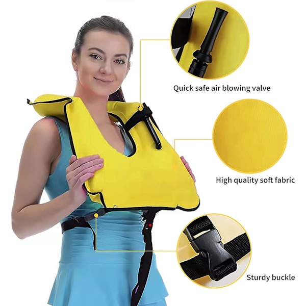1 stk Snorkel Vest for voksne, bærbar svømmevestjakker, kajakkflytbar oppblåsbar svømmevestjakker for utendørs vannsport