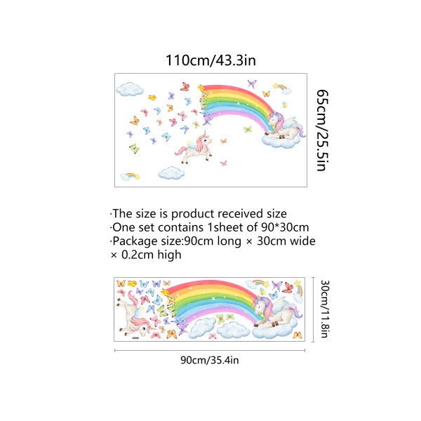 Regnbue Veggklistremer Enhjørning Regnbue Sommerfugl Sky Veggklistremer Baby Barn Rom Jenter Soverom Stue Veggdekor