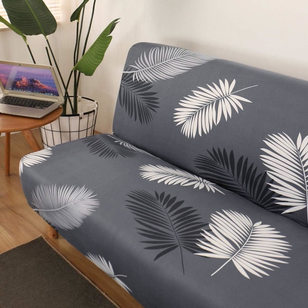 Armlös sofföverdrag 3-sits stretch sofföverdrag hela vikbara soffskydd, universell halkfri soffhandduk 160-190cm (bladtryck)