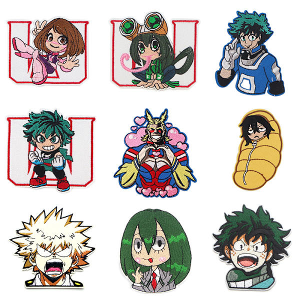 Hero Academy anime tecknade karaktärer, broderade dekorativa dekaler, med övervinnande lappar (9 karaktärsuppsättningar)